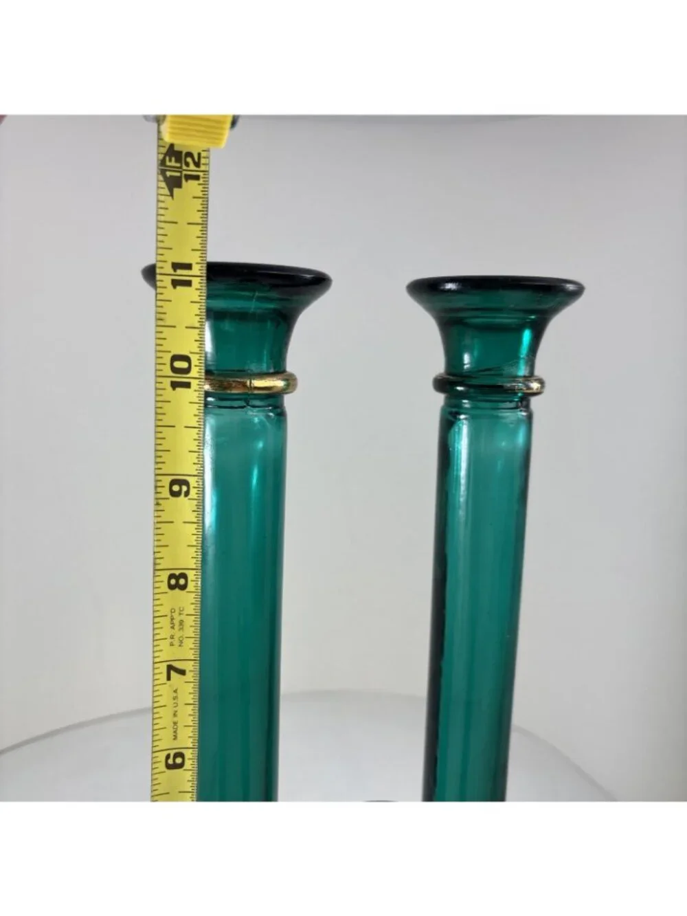 Pier 1 Green Glass Candlesticks Set Of 3 taper Holders made in Spain 11” & 6” - Picture 5 of 5